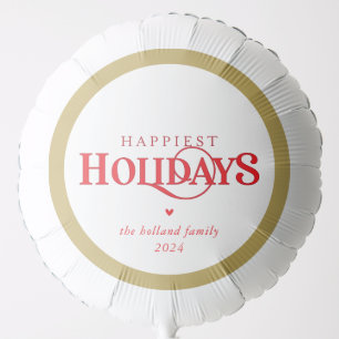 MODERN minimal festive red gold happiest holidays Balloon