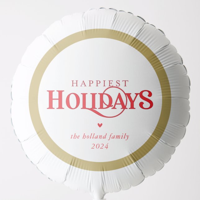 MODERN minimal festive red gold happiest holidays Balloon (Front)