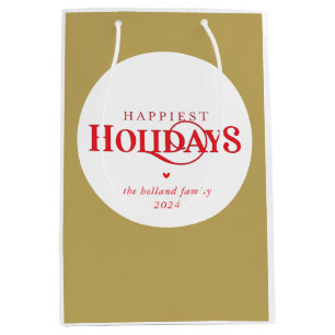 MODERN minimal festive red gold happiest holidays Medium Gift Bag