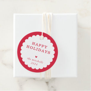 MODERN minimal festive spot scalloped red white Favor Tags