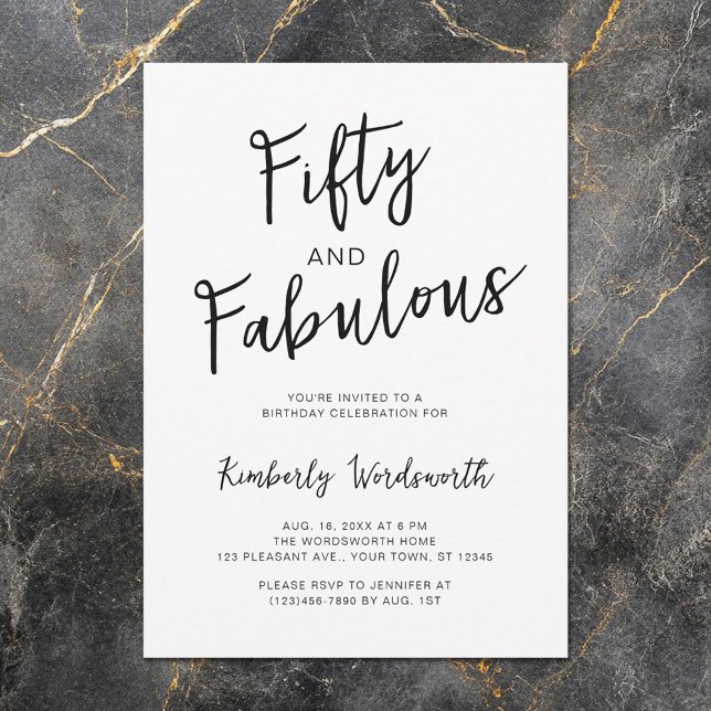 Modern Minimal Fifty and Fabulous 50th Birthday Invitation (Creator Uploaded)