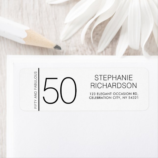 Modern Minimal Fifty and Fabulous 50th Birthday Label (Insitu)