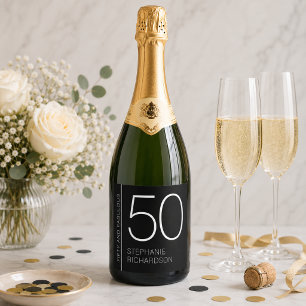 Modern Minimal Fifty and Fabulous 50th Birthday Sparkling Wine Label