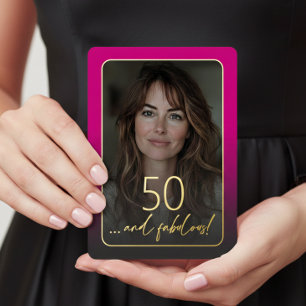 Modern Minimal Fifty Fabulous Photo Pink Birthday Foil Invitation