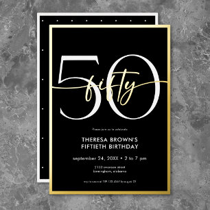 Modern Minimal Fifty Script Birthday Foil Invitation
