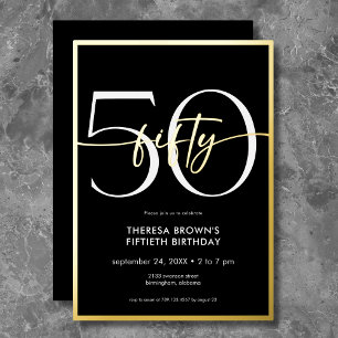 Modern Minimal Fifty Script Birthday Foil Invitation