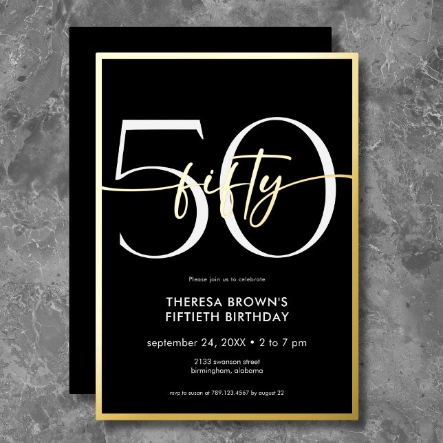 Modern Minimal Fifty Script Birthday Foil Invitation (Creator Uploaded)