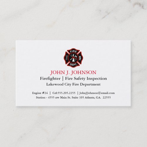 Modern Minimal Firefighter  Fire Inspector White Business Card