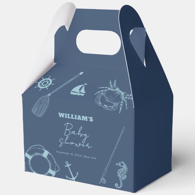 Modern Minimal Fishing Nautical Boy Baby Shower  Favor Boxes (Back)
