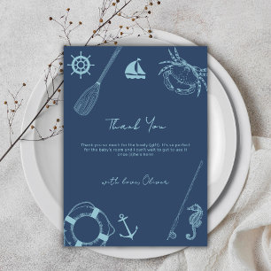 Modern Minimal Fishing Nautical Boy Baby Shower  Thank You Card