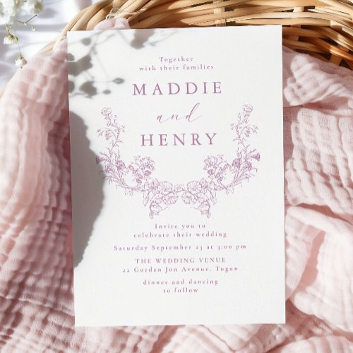 Modern Minimal Floral Line Art Wedding Invitation