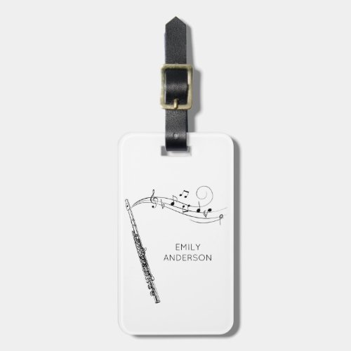 Modern Minimal Flute Black  White Monogram Luggage Tag