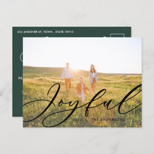 Modern minimal foliage 1 photo script elegant  hol holiday postcard