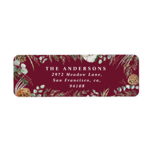 Modern minimal foliage winter burgundy foliage label