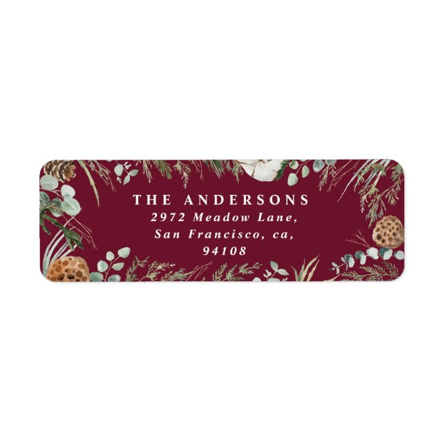 Modern minimal foliage winter burgundy foliage label (Front)