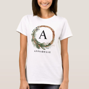Modern minimal foliage wreath christmas family T-Shirt