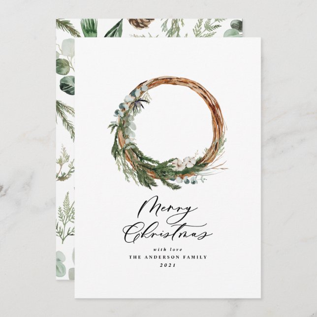 Modern minimal foliage wreath peace script holiday (Front/Back)