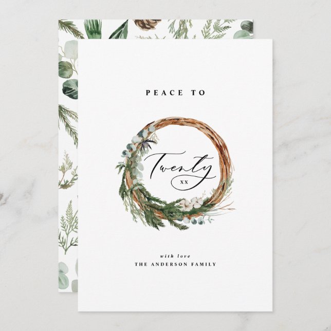Modern minimal foliage wreath peace script holiday (Front/Back)