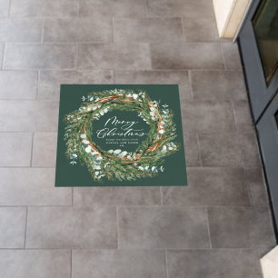 Modern minimal foliage wreath script Christmas Flo Floor Decals