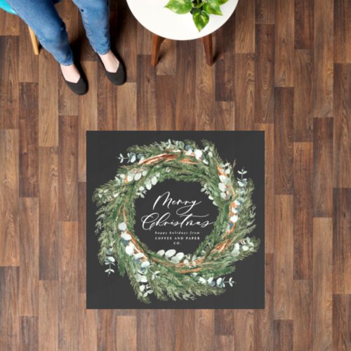 Modern minimal foliage wreath script Christmas Floor Decals