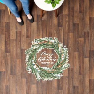 Modern minimal foliage wreath script Christmas Floor Decals