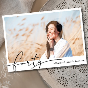 Modern Minimal Forty 40th Photo Birthday Party Invitation