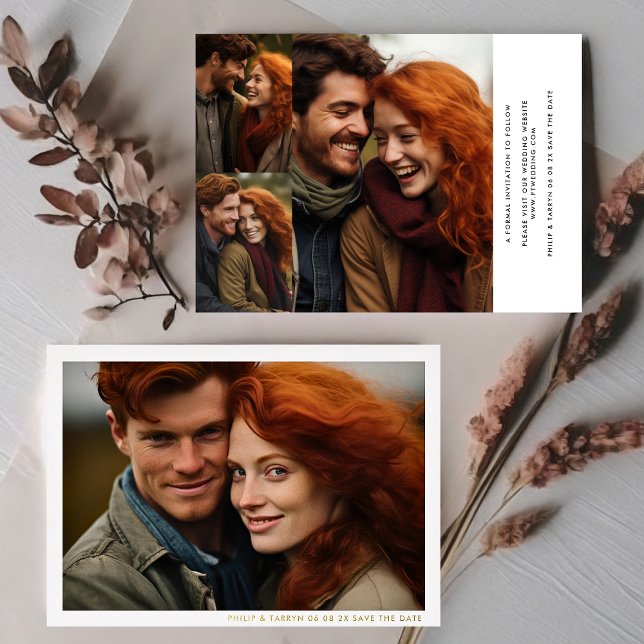 Modern Minimal Frame Multi Photo Save The Date Foil Invitation (Creator Uploaded)