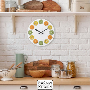 Modern Minimal Fresh Crochet Citrus Slices Large Clock