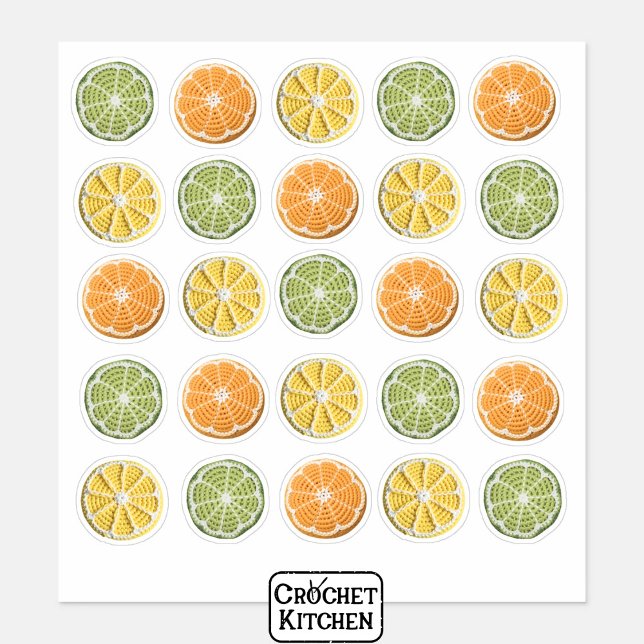 Modern Minimal Fresh Crochet Citrus Slices Round Sticker (Creator Uploaded)