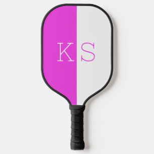 Modern Minimal Fuchsia Pink & White Monogram Pickleball Paddle