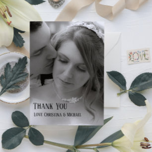 Modern Minimal Full Bleed Photo Wedding Thank You  Card