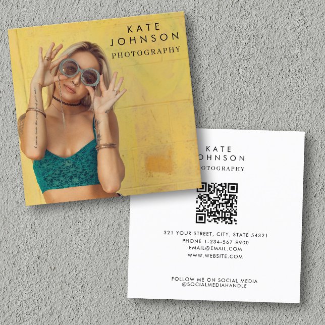 Modern Minimal Full Photo QR Code Social Media Square Business Card (Modern Minimal Full Photo QR Code Social Media Square Business Card)