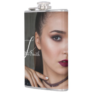 Modern Minimal Full Photo Script Monogram Flask