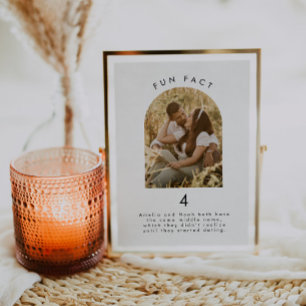 Modern Minimal Fun Fact Wedding Photo Table Number