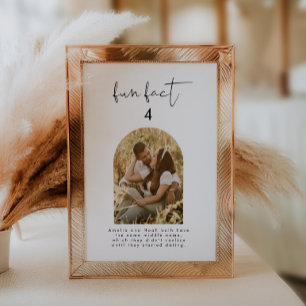 Modern Minimal Fun Fact Wedding Photo Table Number