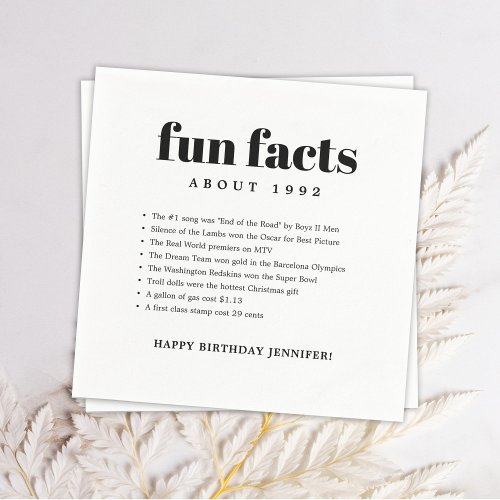 Modern Minimal Fun Facts Birthday Year Napkins
