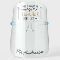 Modern minimal fun gold typography teacher face shield