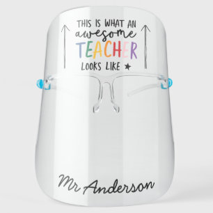 Modern minimal fun rainbow typography teacher face shield