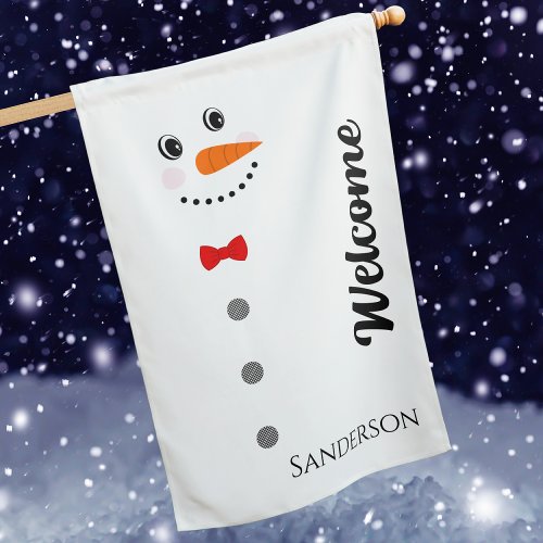 Modern Minimal Fun Snowman Winter outdoor House Flag