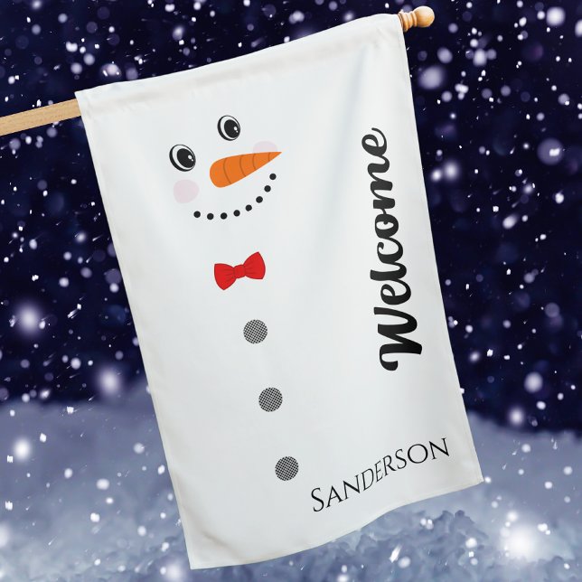 Modern Minimal Fun Snowman Winter outdoor House Flag (Creator Uploaded)