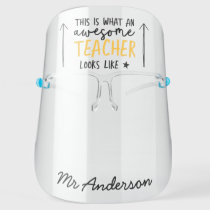 Modern minimal fun yellow typography teacher face shield