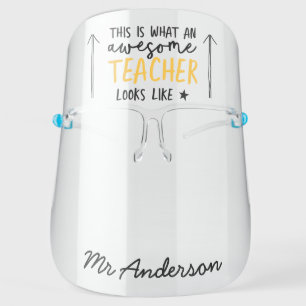 Modern minimal fun yellow typography teacher face shield
