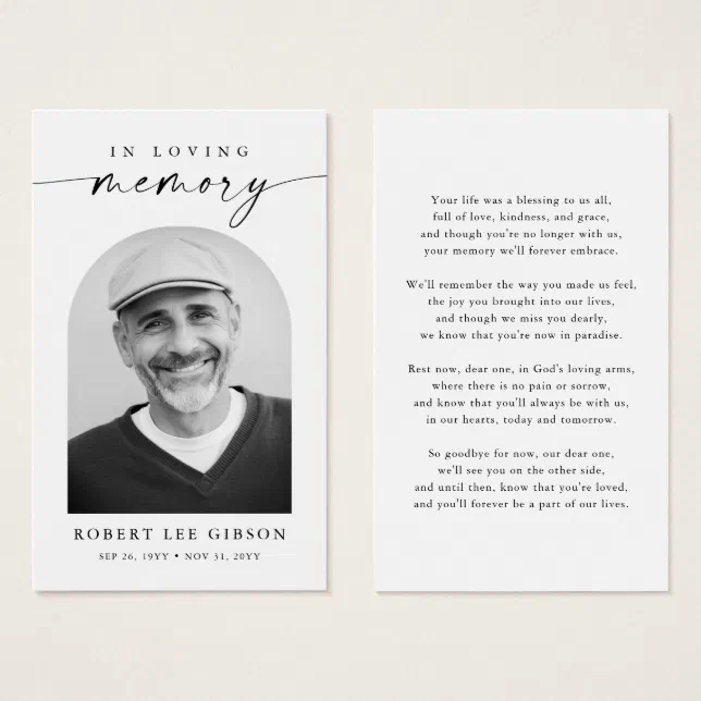 Modern Minimal Funeral Memorial Photo Prayer Card 