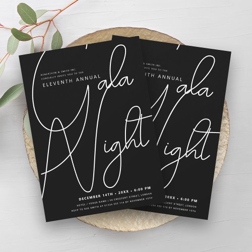 Modern Minimal GALA Company Business Black  Invitation