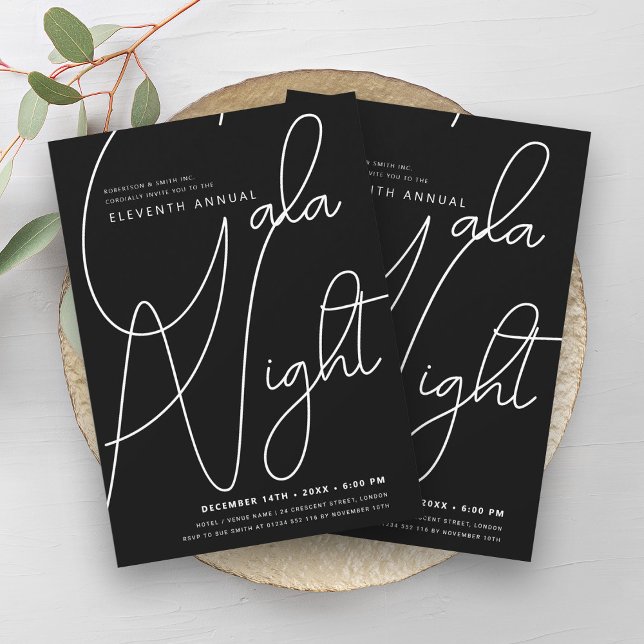 Modern Minimal GALA Company Business Black  Invitation (Modern Minimal GALA Company Business Black Invitation)