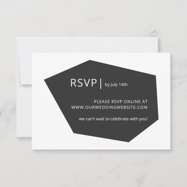 Modern Minimal Geo Gemstone Wedding Website Black RSVP Card (Front)