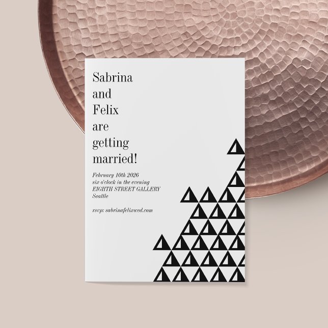 Modern Minimal Geometric Art Black White Wedding Invitation (Creator Uploaded)