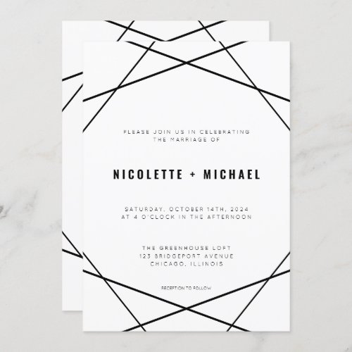 Modern Minimal Geometric Black and White Wedding Invitation