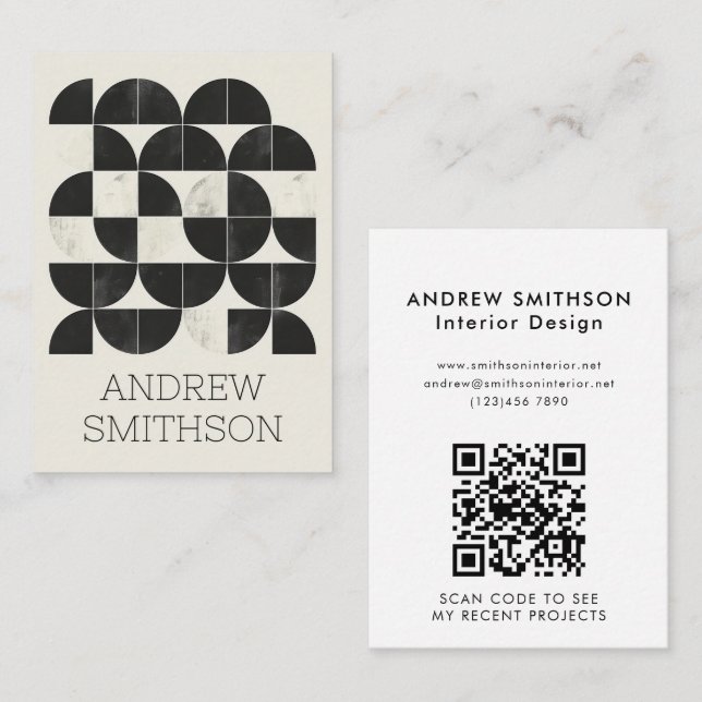 Modern Minimal Geometric Black White Shape QR Code Business Card (Front/Back)