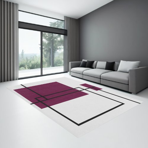 Modern Minimal Geometric Grey Burgundy Black Chic Rug